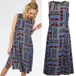 Fatface - The Connie Dress Sleeveless Midi Flowy Tunic | Size 2 | Blue Aztec